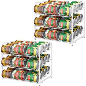 BTY Can Organizer for Pantry Stackable Can Rack Organizer 2 Pack Stacking Can Storage Dispensers 3 Tier Small Space Holds up to 36 Cans for Pantry, Kitchen, Cabinet White