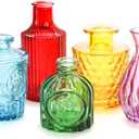 Coloch Set of 10 Colored Bud Vases, Assorted Small Glass Flower Vases Vintage Carved Floral Vase Single Bud Vase in Bulk for Centerpieces, Parties, Wedding Decoration, Office, Home