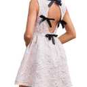 Ladyful Women's Sleeveless Floral Jacquard Mini Dress Fit and Flare Cocktail Dress with Bow A-Line Party Skater Dresses Khaki, S