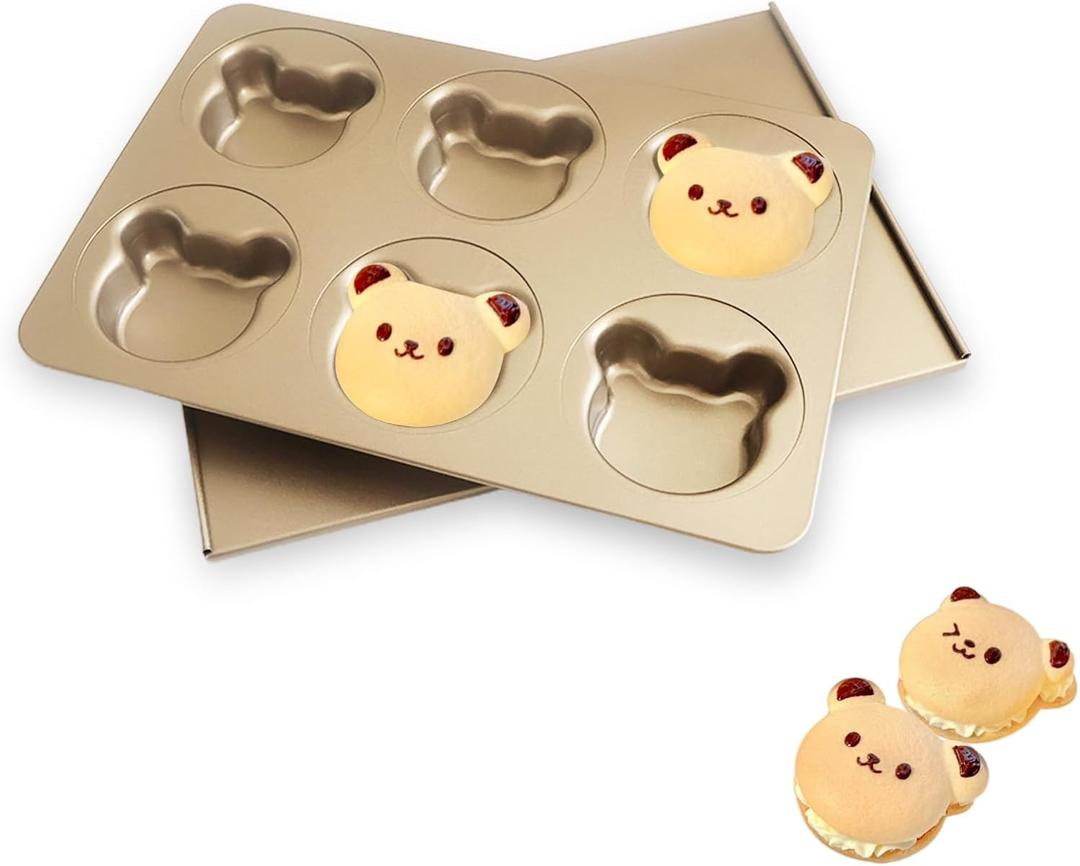 6 Cavity English Muffin Pans, Bear-Shaped Donut Mold Cake Pan, Straight Side English Muffin Cupcake Pan with Lid, Non-Stick Madeleine Doughnut Pans for Bear Cake Decoration