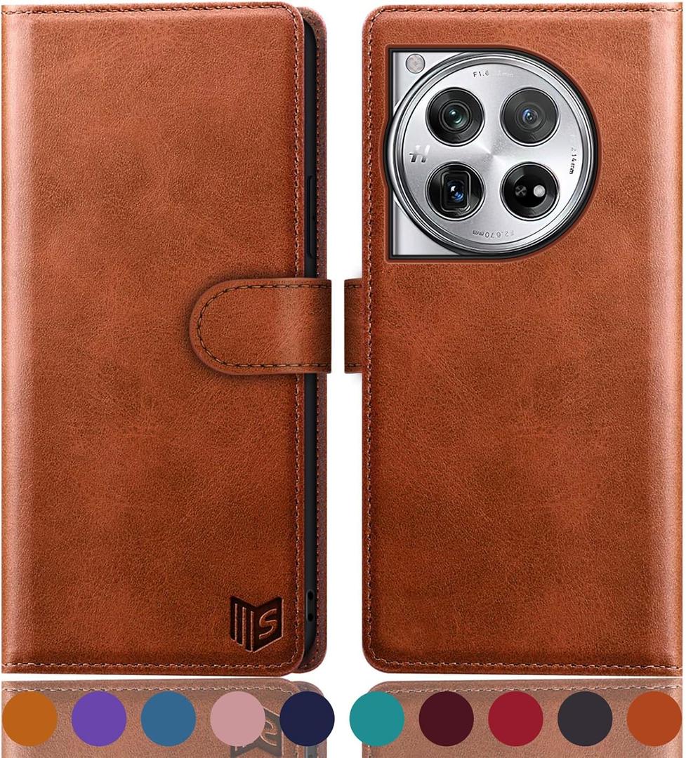SUANPOT for OnePlus 12 Wallet case with RFID Blocking Credit Card Holder,Flip Book PU Leather Protective Cover Women Men for OnePlus 12 Phone case Light Brown