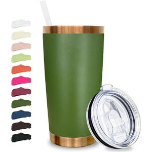 20 oz Tumbler Stainless Steel Tumbler with Lid and Straw, Double Wall Vacuum Insulated Travel Coffee Mug for Laser Engrave, Powder Coated Cup for Hot and Cold Drinks (Army Green,1 pack)