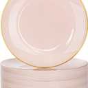 Nervure 100PCS Pink and Gold Plastic Plates - 10.25 inch Pink Disposable Plates with Gold Rim - Party Plate - Dinner Plate Ideal for Wedding & Party