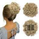 Benehair Messy Bun Scrunchie Hair Piece with Combs Clip in Bun Scrunchy Updo Wavy Donut with Jaw Claw Synthetic Big Chignons Hairpiece for Women Curly Touseld Juva Bun Ash Blonde & Bleach Blonde 90g