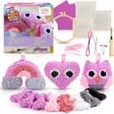 CRAFTILOO 3Pcs of Embroidery Punch Needle kit for Kids Mini Pillows Googly Heart Owl Rainbow Needlepoint Craft Embroidery Pen Needle Punch Kit Art Punch Needle Yarn (10cm, Pink)