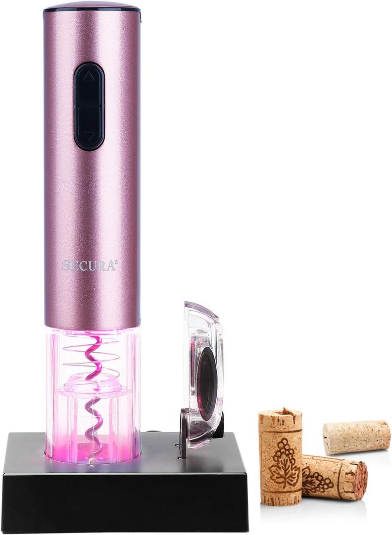 Secura Electric Wine Opener, Automatic Electric Wine Bottle Corkscrew Opener with Foil Cutter, Rechargeable (Rose Gold)