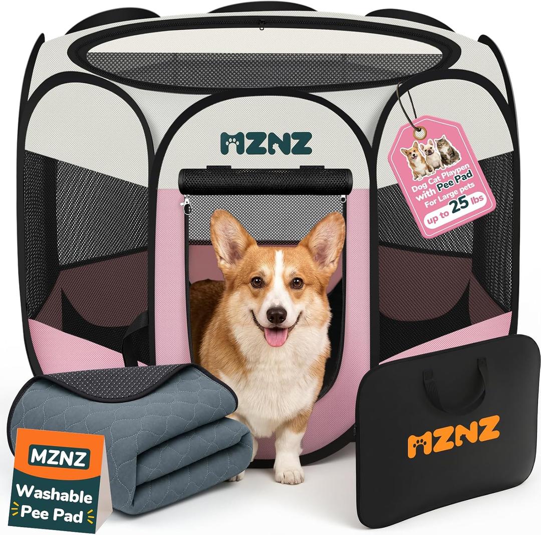 Dog Cat Small Animal Puppy Playpen Crate with Pee Pad, Medium, Pink