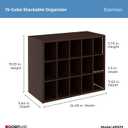 ClosetMaid 15 Cube Stackable Storage Organizer for Shoes, Bags, Crafts, Hobbies with Wood Shelves, for Closet, Entryway or Mudroom, Espresso