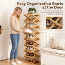 9 Tier Bamboo Shoe Rack, Foldable Narrow Shoe Organizer, Space Saving Vertical Shoe Storage Shelf Tower, No Assembly Eco-Friendly Wooden Shoe Rack for Closet & Entryway, Small Spaces (Bamboo, 9)