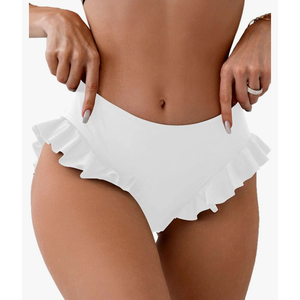 ZAFUL Women High Waist Bikini Bottom Side Mesh Spliced Tankini Swimsuit Swim Briefs Bathing Suit Bottom. Medium, Color White
