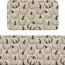 Fall Kitchen Mats Set of 2 Black Cream Pumpkin Autumn Harvest Thanksgiving Holiday Kitchen Rugs for Floor Home Decor Bathroom Laundry Room Doorway Decoration Absorbent Mats,17x29 and 17x47 Inch