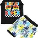 YOUNGER TREE Toddler Baby boy summer clothes Beaches Love Me Sleeveless Vest Tops+Shorts Kid Casual outfits (Black)