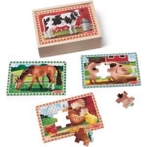 Melissa & Doug Farm 4-in-1 Wooden Jigsaw Puzzles in a Storage Box (48 pcs Total)