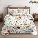 WeCozy Queen Size Comforter Set with 2 Pillowcases, Wildflower Flower Floral 3 Pcs Bedding for Kids and Adults, Boho Watercolor Butterfly Soft Comforter Set for Bedroom Bed Decor