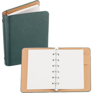 PATIKIL 6 Ring Binder Cover, A7 Leather Notebook Binder Mini Refillable Loose Leaf Personal Planner with 50 Sheets Paper, Green