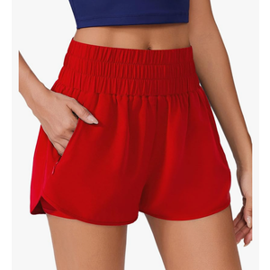 PINSPARK Running Shorts for Women Quick Dry High Waisted Athletic Short 2 in 1 Workout Gym Shorts with Zipper Pockets Size M