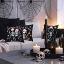 Breling 6 Pcs Gothic Christmas Pillow Covers 18 x 18 Inch Funny Skeleton Dancing Pillow Case Gothic Christmas Decor for Xmas Holiday Winter Living Room Home Sofa Couch Decor