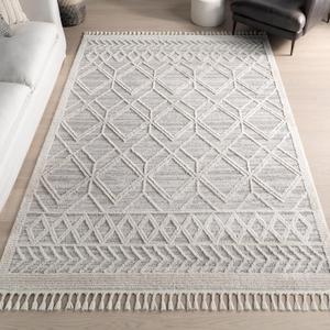 nuLOOM 2x3 Ansley Moroccan Tassel Area Rug, Light Grey, High-Low Textured Bohemian Design, Plush High Pile, Stain Resistant, For Bedroom, Living Room, Hallway, Entryway
