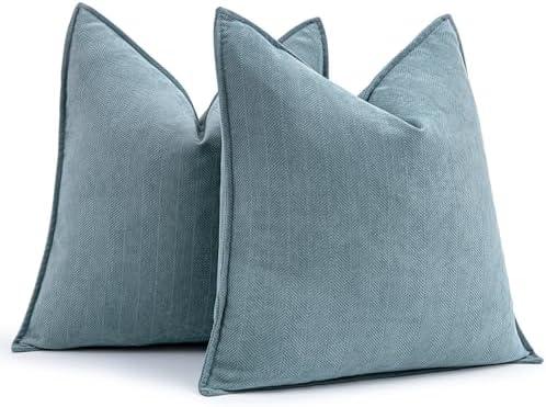 MIULEE Pack of 2 Dusty Blue Decorative Pillow Covers 22x22 Inch Soft Chenille Luxurious Couch Throw Pillows Farmhouse Cushion Covers Euro Shams with Elegant Design for Sofa Bed Living Room Home Decor