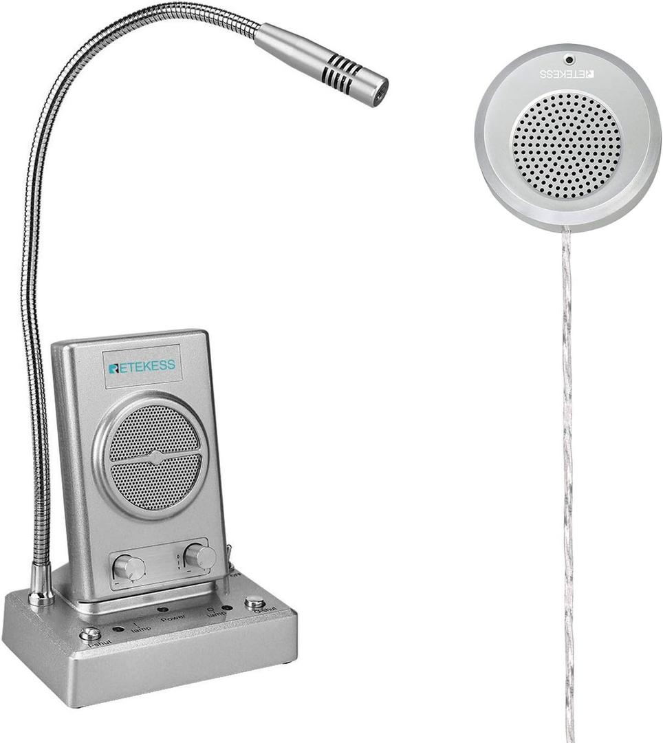 Retekess TW102 Window Microphone Speakers, Window Intercom System, 8M Cable with Loud Outer Speaker, Intercom System for Business, Bank, School, Hospital