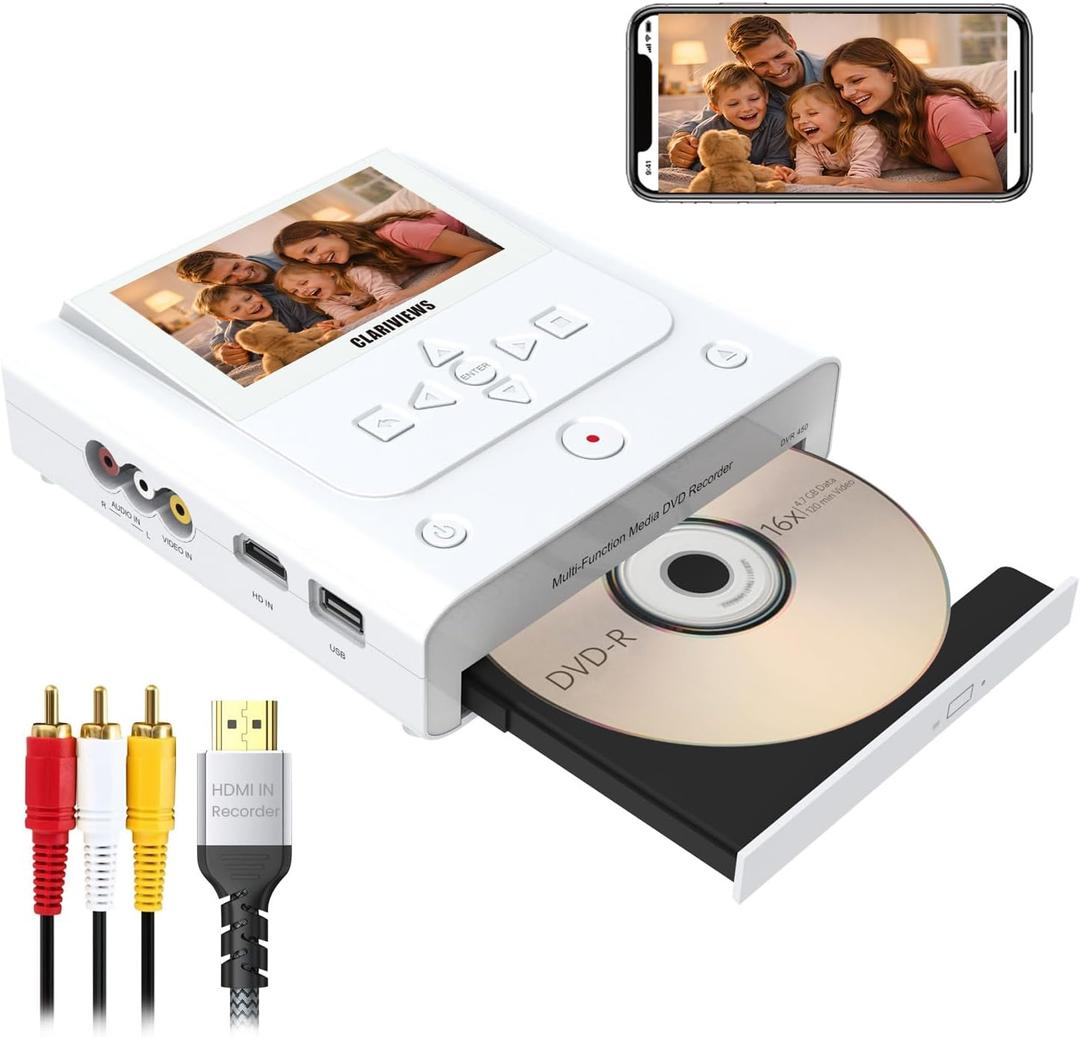 VHS to DVD Recorder, DVD Recorder with HDMI & AV Input, Convert VHS, VCR, Hi8 and Camcorder to DVD, USB, SD or HDD, No PC Needed, 4.3" LCD Preview, Phone Video/Photo to DVD/USB/SD/HDD App Copy
