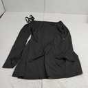 HYPERFIRE Women's Shoulder Tie Long Sleeve Asymmetrical Dress Boat Neck Cocktail Mini Dresses (Medium, Black)