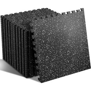 SUPERJARE 0.56'' Thick 12 Pcs 48 Sq Ft Rubber Top Exercise Equipment Mats, High Density EVA Foam Mats with Rubber Top, Interlocking Gym Flooring for Home Gym, Protective Workout Mat, Black/Grey