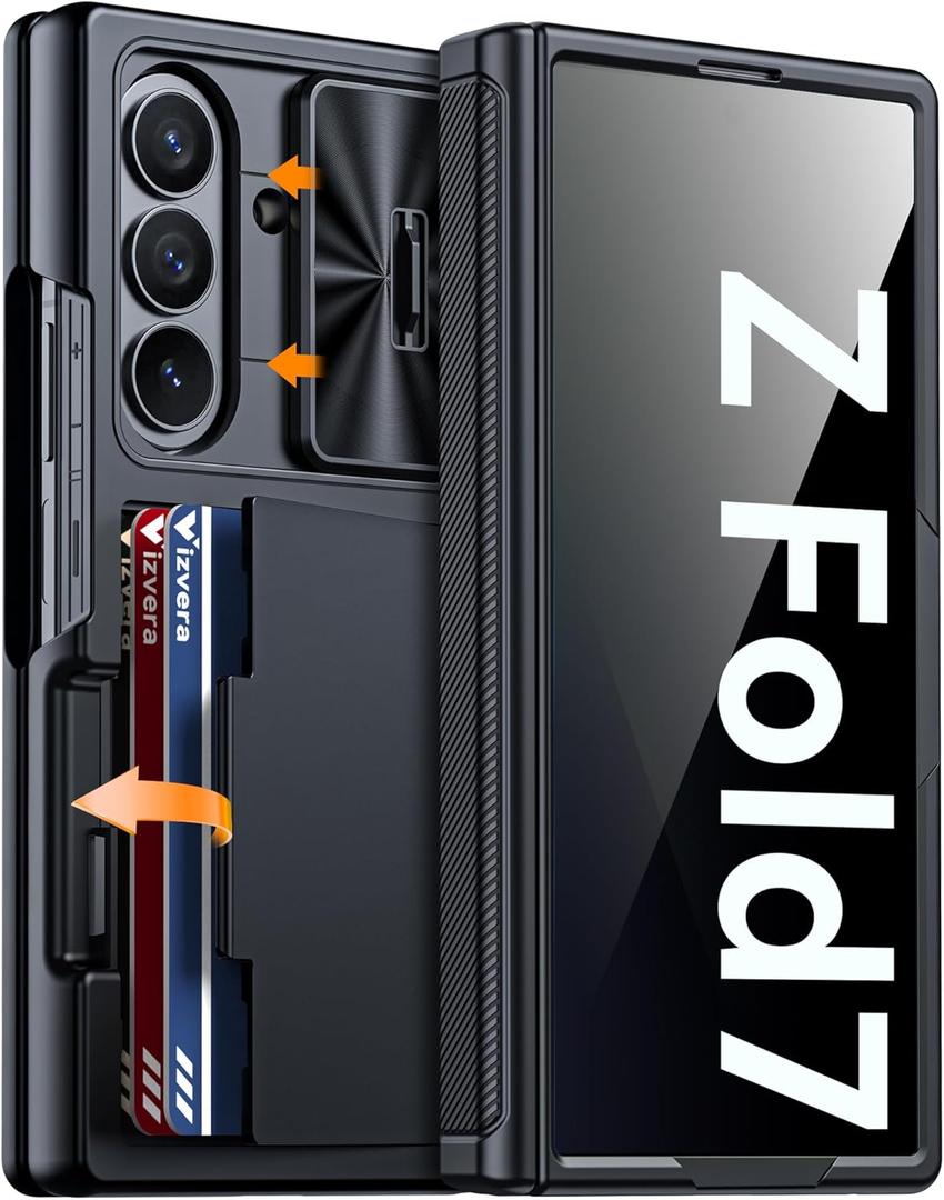 Vizvera for Samsung Galaxy Z Fold 7 Case Wallet,RFlD Cards Holder [Privacy Screen Protector][Camera Cover] Shockproof Silicone Protective Phone Case for Z Fold 7 2025-Black