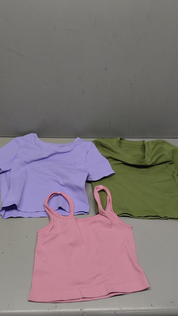 OQQ 3 Shirts Large Pink/Purple/Green Small