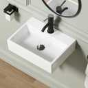 Wall Mounted Bathroom Vessel Sink, QISHKA 19" X 14" Rectangular Floating Ceramic Wash Hand Basin White Wall Hung Vanity Sink for Bathroom and Cloakroom