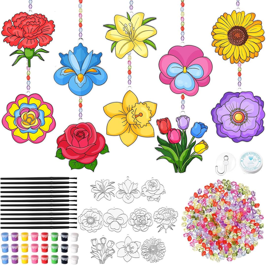 30 Set Spring Craft Kit Suncatchers Kit Spring Flower DIY Suncatchers Craft Kit Make Your Own Suncatcher Paint Floral Sun Catcher Ornaments for Spring Art Craft Painting Activity