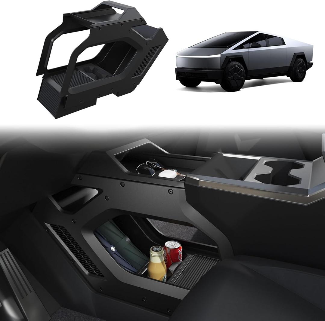 Cyber Truck Center Console Organizer 20232026, Double-Layer Lower Tray Storage Box System, Custom Fit Interior Cyber Truck Accessories (Black)
