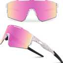 Ukoly Cycling Sunglasses for Men Women with 3 Interchangeable Lenses, Polarized Sports Sunglasses, Baseball Sunglasses (1 Lens/Pink)
