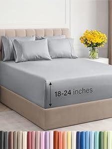 Extra Deep Cal King Sheet Set - 6 Piece Breathable & Cooling Sheets - Hotel Luxury Bedding Set w/18-24 Inch Extra Deep Pockets - Easy Fit - Super Soft, Wrinkle Free and Comfy - Cal King Size