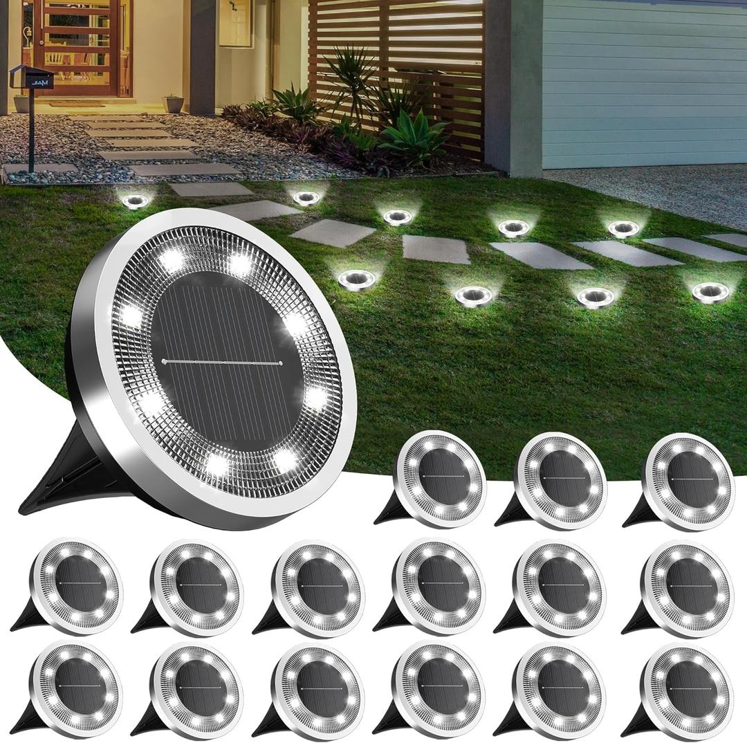 INCX Solar Ground Lights,16 Pack Solar Lights Outdoor Waterproof, Solar Garden Lights Landscape Lighting for Patio Pathway Lawn Yard Deck Driveway Walkway, Cold White