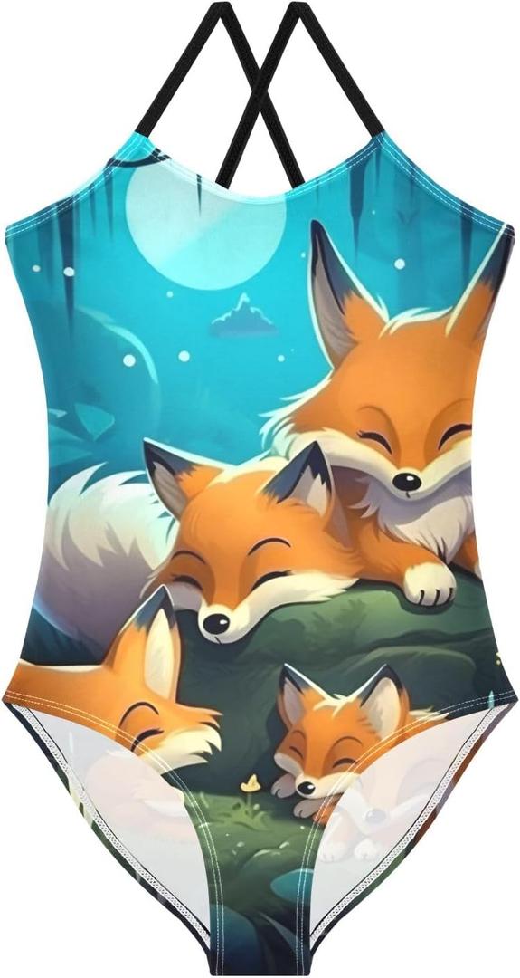 Girls One Piece Swimsuits, Cute Red Panda with Bubble Tea Cartoon Beach Bathing Suit Sport Halter Swimwear, 3T