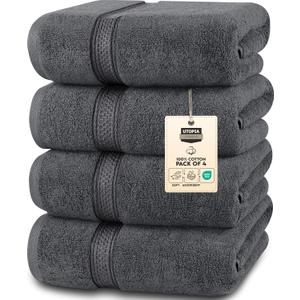 Utopia Towels 4 Pack Premium Bath Towels Set, 27 by 54 Inches, 100% Ring Spun Cotton 600GSM, Lightweight and Highly Absorbent Quick Drying Towels, Perfect for Daily Use, Grey