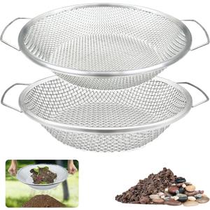2PCS Soil Sifter for Gardening, Rock Sifter for 5gallon Bucket, Dirt Sifter Compost Sifter, Sifter for Gravel Sawdust Vermicompost, 3mm, 6mm Soil Sifter with Handle