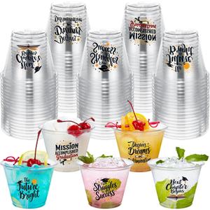 100 Pieces Graduation Cups 2025 Black Gold Disposable Plastic Graduation Cups for Class of 2025 Grad Party Decorations Celebrations Supplies (9 oz)