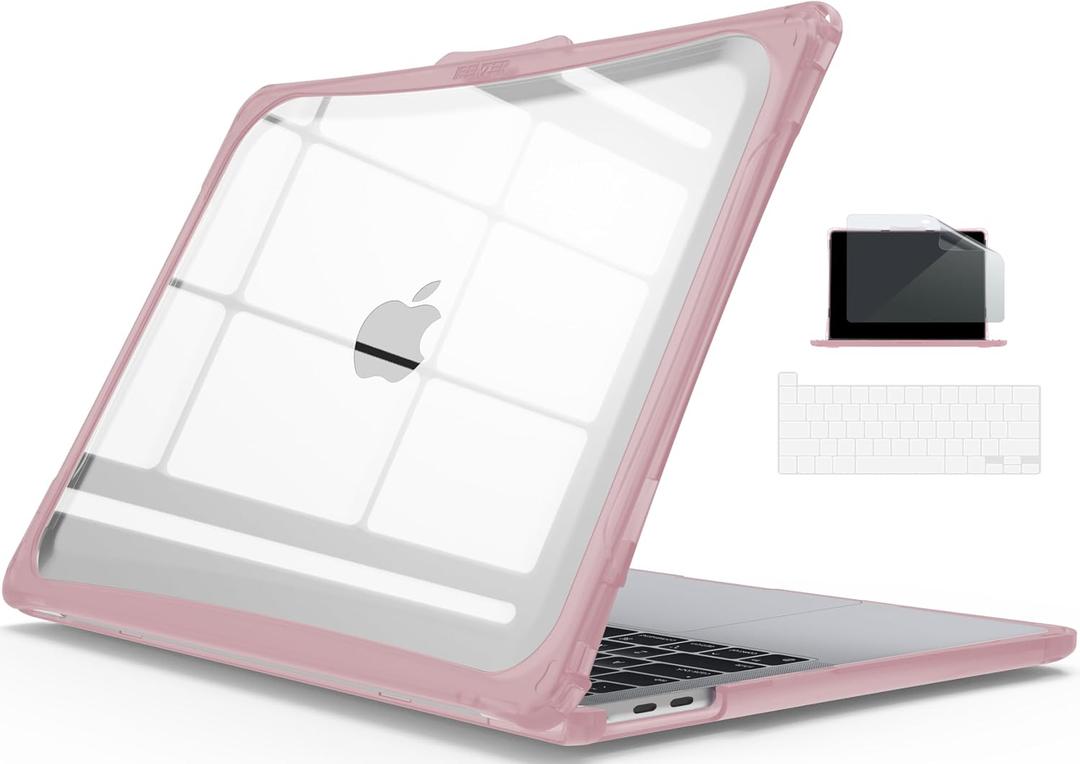 IBENZER Hexpact MacBook pro 13 inch case 2026 2025 2024 2023 2022-2016 M2 M1 A2338 A2289 A2251 A2159 A1989 A1708 A1706,Protective case with Screen Film Keyboard Cover, Pinkish, HPE-T13PKSH+2