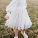 Toddler Girl Tulle Dress Puff Long Sleeves Tutu Dresses with Tie Belt for Princess Brithday Party 1-6T