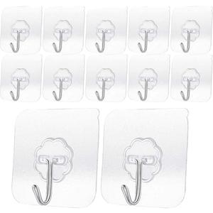 Heavy Duty Adhesive Hooks 33 lb(Max) 15KG,Waterproof and Oilproof Reusable Seamless Hooks Heavy Duty Wall Hook for Kitchen Bathroom Office (Transparent Small, 8 pcs)