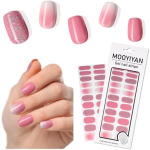 8 x MOOYIYAN Gloss Nail Strips|Uv Free|22 Pcs,Gel Nail Stickers|Long Lasting Two Weeks and Easy to Apply&Remove|Dazzle Pink