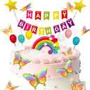 Happy Birthday Stars Banner Cake Topper - 23Pcs Butterfly Rainbow Cloud Balloon Cake Decoration for Baby Shower Birthday Party Cake Decor Supplies