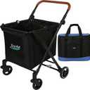 Foldable Shopping Cart 85 Liters Grocery Cart with Cooler Bag Utility Cart Shopping Trolleys with Larger Capacity Rolling Front Swivel Wheels Adjustable for Office Picnic Groceries Laundry