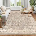 Pauwer Boho Washable Area Rug 8x10 Large Soft Living Room Bedroom Floor Carpet Mat Indoor Farmhouse Vintage Non Slip Accent Throw Rugs for Entryway Kitchen Dorm Dining Room, Beige Brown