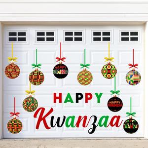 32 Pcs Kwanzaa Magnets for Garage Door Refrigerator Magnets Decorations Happy Kwanzaa Decoration Kente African Black Christmas Ball Home Decor