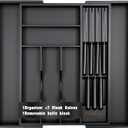 9-Piece Bamboo Kitchen Drawer Organizer Set, Expandable Silverware &Utensil Organizer with Removable Knife Block & Steak Knives, Flatware Organization, Tableware Dividers Storage(Black)