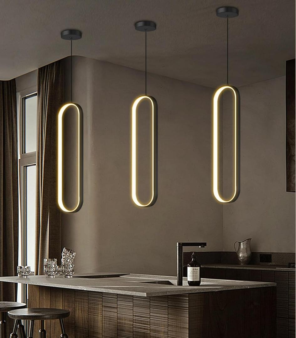 Modern Ring Chandelier LED Dimmable Ceiling Light for Living Room Kitchen Island Staircaes Black (20in x 7.9in x 70in) 1 Piece 