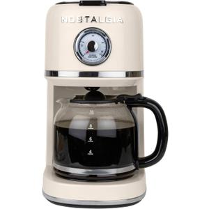 Nostalgia Classic Retro 10 Cup Coffee Maker - One-Touch Drip Brew, Reusable Filter - Anti-Drip, Auto Shutoff, & Time Display - Dishwasher Safe 50 oz Carafe - Cream